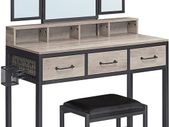 _Dressing table, dressing table with 3-part folding mirror, hairdryer holder, cosmetic table with upholstered stool, 3 drawers, industrial design, greige black