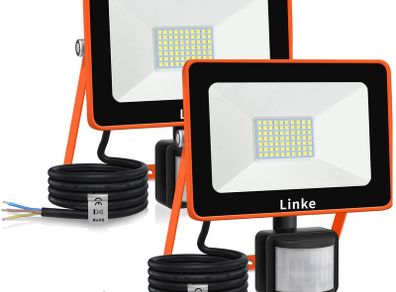 60W Security Light Sensor Motion, Upgraded 70PCS LEDs PIR Floodlights, 6000LM Super Bright 6500K Daylight White Outdoor IP66 Waterproof Perfect for Garden, Porch, Courtyard, Garage, 2 Pack [Energy Class A++]