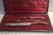 Art Nouveau Carving Set with Silver Collars