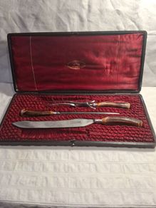 Art Nouveau Carving Set with Silver Collars