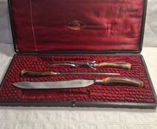 Art Nouveau Carving Set with Silver Collars