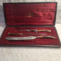 Art Nouveau Carving Set with Silver Collars