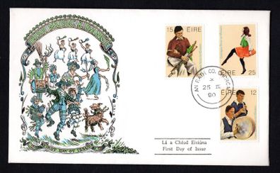 1980 Ireland Irish Music & Dance Commemorative Stamps Illustrated Hibernian First Day Cover (FDC) with An Rath Co Chorca (Charleville, Co. Cork) Steele cancel