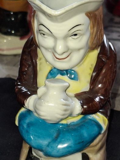 Vintage Ceramic Character Toby Jug, featuring a man in a brown coat and yellow vest, Postage Available or Collection