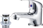 Bathroom Sink Taps with Pop up Waste Mono Basin Taps Single Lever Chrome Hot and Cold Mixer Tap