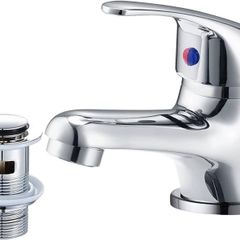 Bathroom Sink Taps with Pop up Waste Mono Basin Taps Single Lever Chrome Hot and Cold Mixer Tap