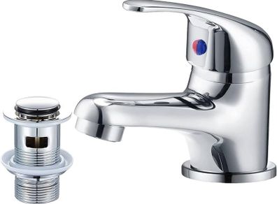 Bathroom Sink Taps with Pop up Waste Mono Basin Taps Single Lever Chrome Hot and Cold Mixer Tap
