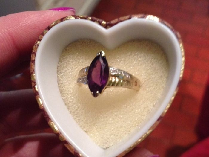 Amethyst and diamond marquise 14k gold ring
