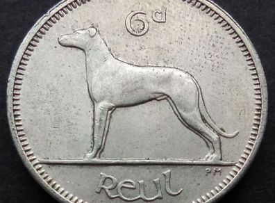 [#489] - Ireland 1959 | Irish 6p | Six Pence | Wolfhound | KM.13a