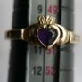 Vintage 9Ct Yellow Gold 375 Amethyst Claddagh Ring size K  1,83g Image 10