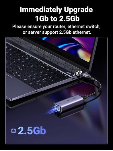 USB Ethernet Adapter, 2.5Gbps High-Speed Network Adapter for Gaming, USB 3.2 Gen 1 RJ45 Gigabit LAN Adaptor, Compatible with PC, Laptop, Router, Surface Pro, Steam Deck