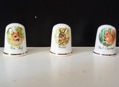 Collectible Fenton Bone China Wildlife series 3 x Thimbles