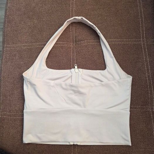 White zipfront halter crop top, size 10