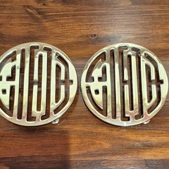 Vintage Solid Brass Chinese Shou Longevity Trivets Hot Plates Matching Pair