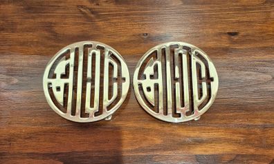 Vintage Solid Brass Chinese Shou Longevity Trivets Hot Plates Matching Pair