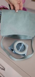 Genuine suede leather pale blue cross body bag and matching belt - Bnwt