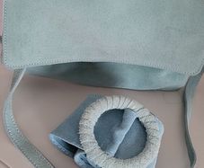 Genuine suede leather pale blue cross body bag and matching belt - Bnwt