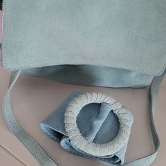 Genuine suede leather pale blue cross body bag and matching belt - Bnwt