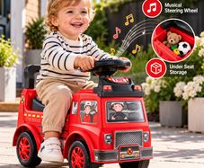 Ride On Fire Truck Push Car for Toddlers with Music and Storage Red