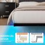 5ft King Bed Frame With USB Charging Station,Dark Grey Floating Bed Frame with Storage Headboard and LED Light,Upholstered Platform Bed Frame Double Size,Noise-Free Strong Slats Image 7