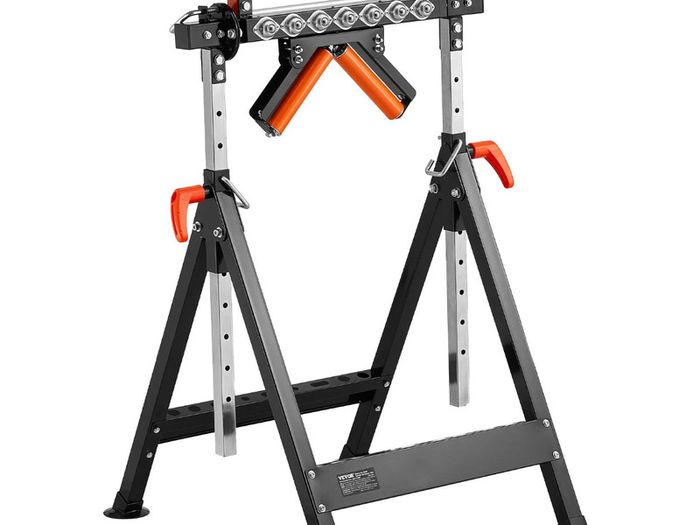 4-in-1 Roller Stand, 200 kg(440 lb) Load Capacity, 84-127 cm(33-50 in) Adjustable Height, Folding Heavy Duty with Rack & Polished Multi-directional Roller Head, for Table Saw Outfeed Woodworking Extension Support