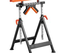 4-in-1 Roller Stand, 200 kg(440 lb) Load Capacity, 84-127 cm(33-50 in) Adjustable Height, Folding Heavy Duty with Rack & Polished Multi-directional Roller Head, for Table Saw Outfeed Woodworking Extension Support