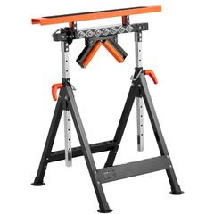 4-in-1 Roller Stand, 200 kg(440 lb) Load Capacity, 84-127 cm(33-50 in) Adjustable Height, Folding Heavy Duty with Rack & Polished Multi-directional Roller Head, for Table Saw Outfeed Woodworking Extension Support