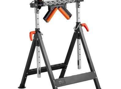 4-in-1 Roller Stand, 200 kg(440 lb) Load Capacity, 84-127 cm(33-50 in) Adjustable Height, Folding Heavy Duty with Rack & Polished Multi-directional Roller Head, for Table Saw Outfeed Woodworking Extension Support