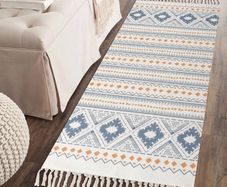 Cotton Area Rug Runner Vintage Washable Area Rug with Tassels Woven Moroccan Floor Runner (MULTIPLE SIZES)