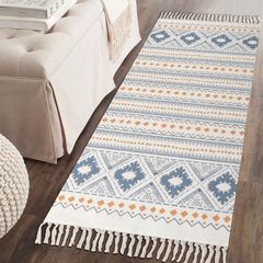 Cotton Area Rug Runner Vintage Washable Area Rug with Tassels Woven Moroccan Floor Runner (MULTIPLE SIZES)