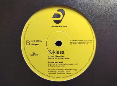 K-Klass  - Rhythm Is A Mystery - Deconstruction Records - Incl. PROPER Mix! UK Piano House CLASSIC!