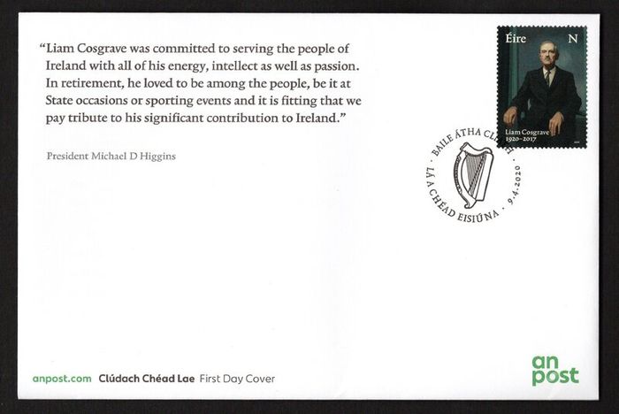 2020 Ireland The 100th Anniversary of the Birth of Liam Cosgrave Commemorative Stamp An Post First Day Cover (FDC)