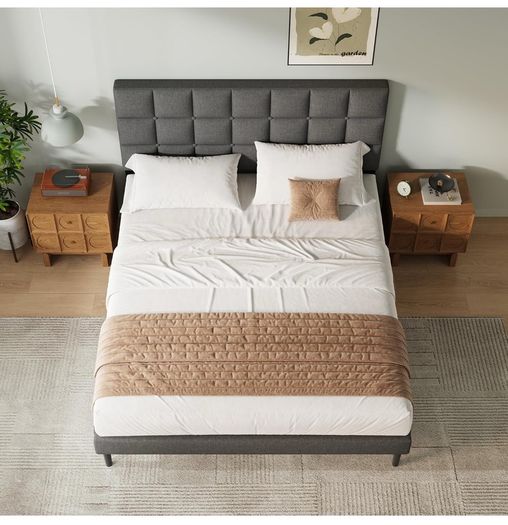 King Bed Frame, Easy Assembly, Sturdy Wooden Slat