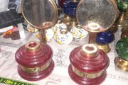 2 Beautiful Old Mirror Red Glass Oil Lamps, Postage Available