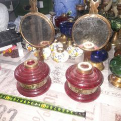 2 Beautiful Old Mirror Red Glass Oil Lamps, Postage Available