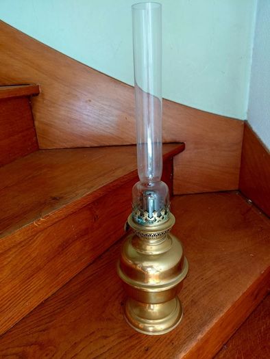 antique French brass oil lamp