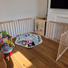 Selling Wooden Baby Playpen with Door, Changeable & Expandable Play Fence for Toddlers, Wood Playpen Kids Activity Center with Chalk-Whiteboard & Montessori