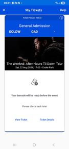 Ticket : The Weekend, After Hours til Dawn Tour, Croke Park, Dublin