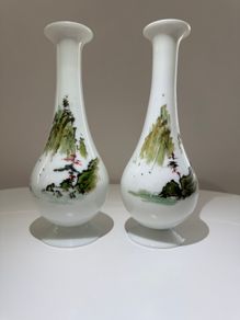 Pair of Antique Victorian Opaline Glass Vases. Japonisme Aesthetic Movement c.1880 to1900