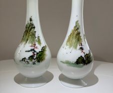 Pair of Antique Victorian Opaline Glass Vases. Japonisme Aesthetic Movement c.1880 to1900