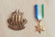 Brass British army cap badge for the Army Educational Corps (AEC) circa 1920 - 1946 &amp; Atlantic Star, a British World War II campaign medal  copy