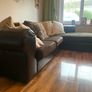 brown leather L-sofa and single armchair Image 6