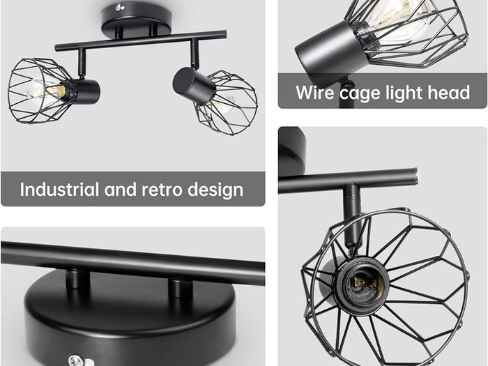 NEW SALE  Spot Light Fittings for Ceilings Adjustable in Matt Black Wire Cage Wall Spotlights with E14 Base Kitchen Spot Lights Industrial 2 Way Ceiling Light Bar for Indoor Hallway Living Room Shop