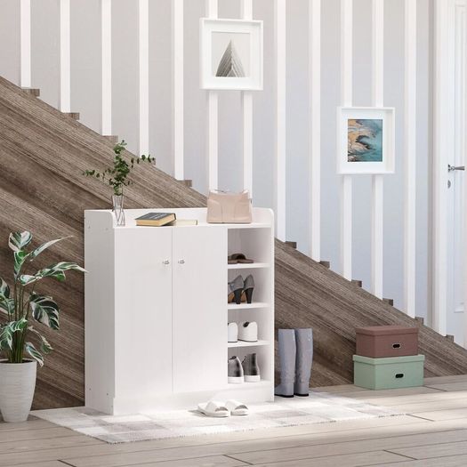 Shoe Cabinet Shoe Dresser Shoe Rack, 4 Shelves, 1 Cabinet
