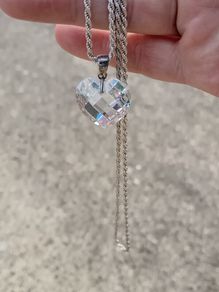 Stunning Large Cubic Zirconia Love Heart on Heavy Sterling Silver Chain