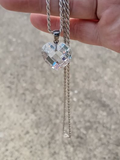 Stunning Large Cubic Zirconia Love Heart on Heavy Sterling Silver Chain