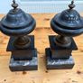 Matching pair of antique marble, slate and brass ornaments. Image 2