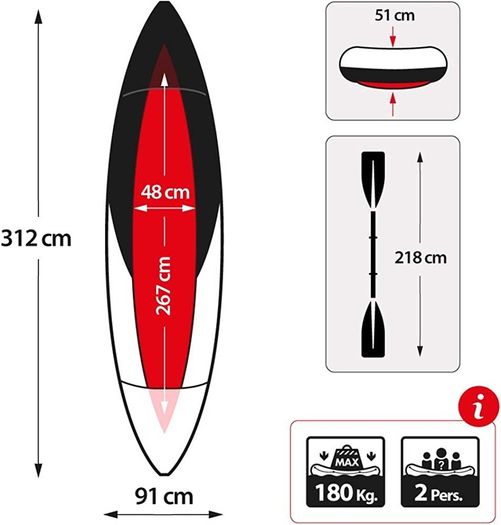 K2 Kayak, 2-Person Inflatable Kayak Set with Aluminum Oars and High Output Air Pump (FREE SHIPPING)
