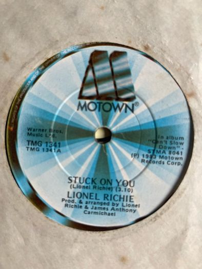 Lionel Ritchie. Stuck on you vinyl record single in vg+ condition
