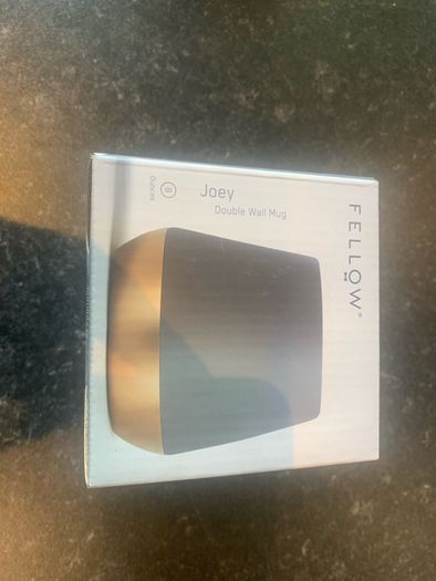 Fellow Joey 8oz coffee mug in black with copper base